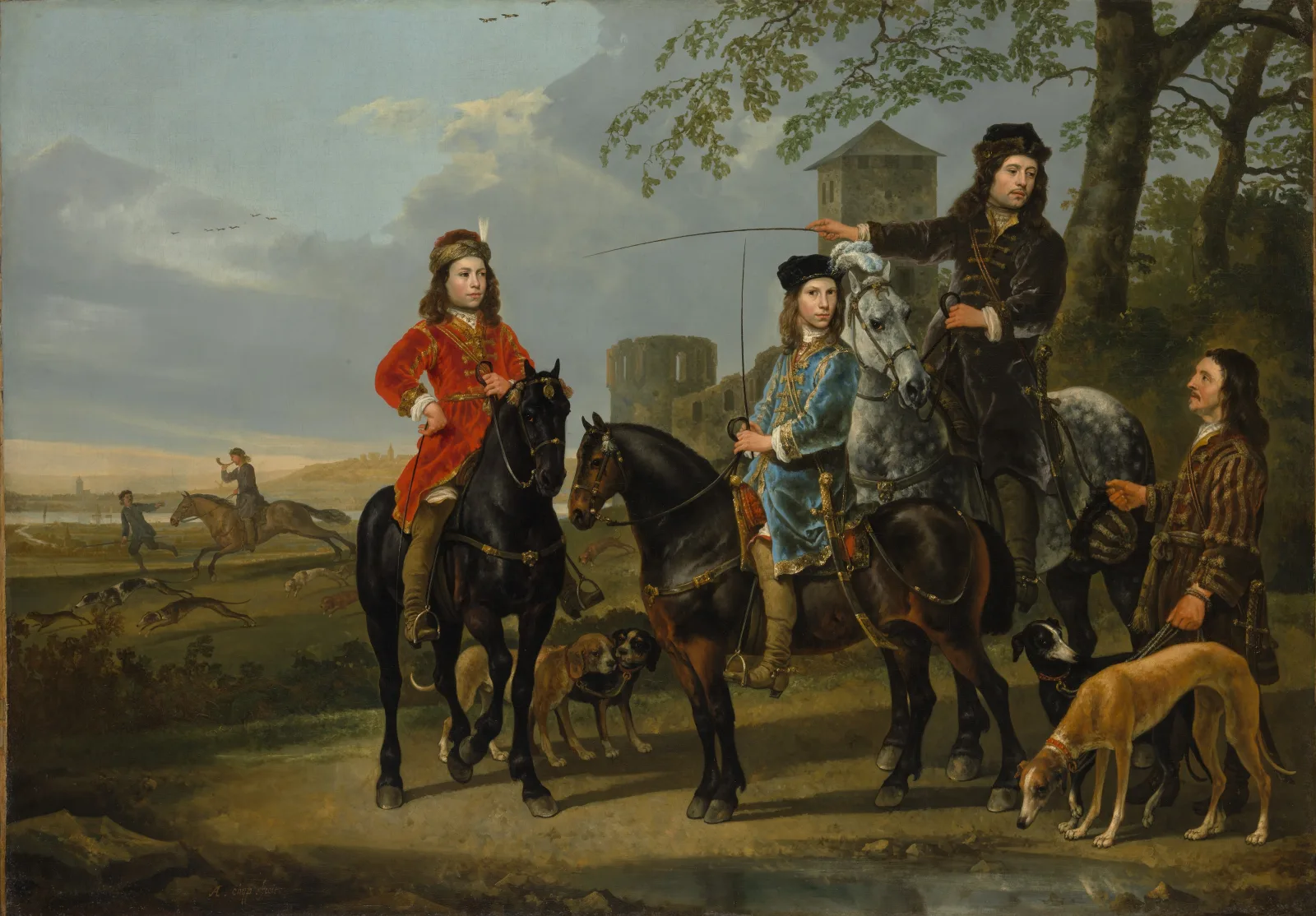 Equestrian Portrait of Cornelis and Michiel Pompe van Meerdervoort with their Tutor and Coachman
